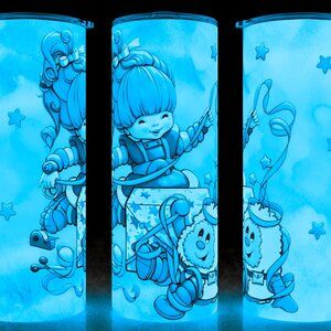 Glow in the Dark Rainbow Brite and Twink with Watercolor  Cup Mug Tumbler 20oz